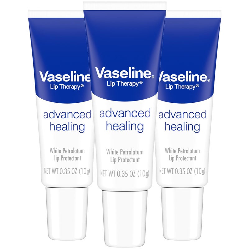 Vaseline Lip Therapy Advanced Healing 3-Pack - White Petroleum Moisturizing Lip Balm for Extremely Dry Lips  0.35 Oz Ea - Image 1